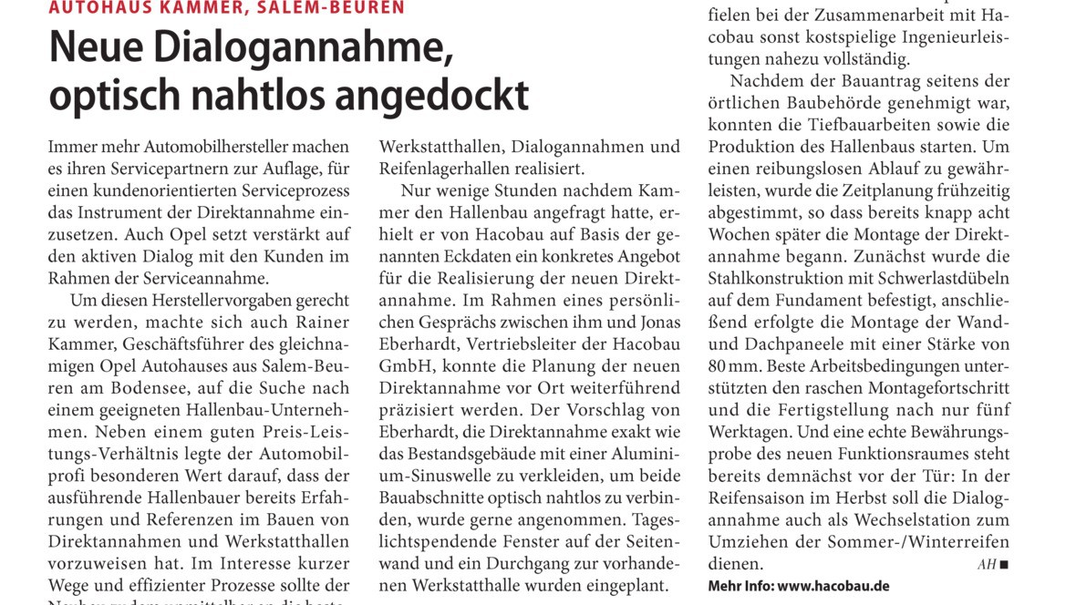 Autohaus Kammer, SalemBeuren Neue Dialogannahme, optisch nahtlos