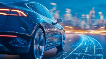 Künstlerische Darstellung eines vernetzten Autos der Zukunft