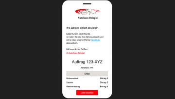 Beispielhafte Zahlungseinladung im Autohaus-Design