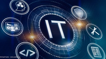 Symbolbild IT: verschiedenen Icons auf blauem Hintergrund