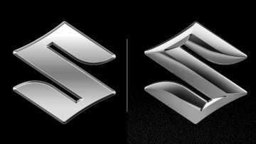 Das neue Suzuki-Logo ist flacher und weniger modelliert, rechts die bisherige Variante.
