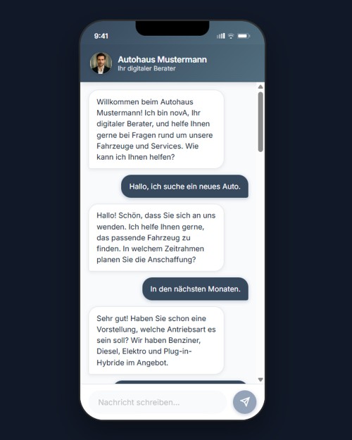 Smartphone-Screen zeigt eine mögliche Gesprächsverlauf mit dem Chatbot