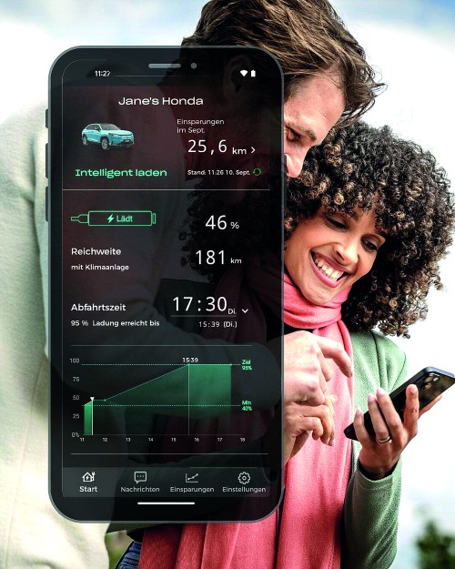 Smartphone mit Ladeapp von Honda