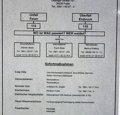 Alarmplan im Autohaus