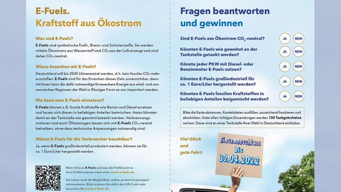 HB E-Fuels Flyer mit Gewinnspiel