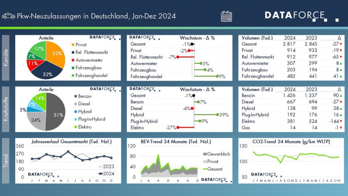 Pkw-Neuzulassungen im Gesamtjahr 2024