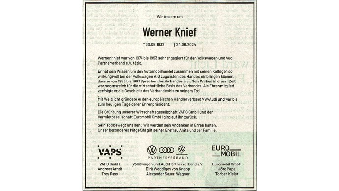 Werner Knief Todesanzeige