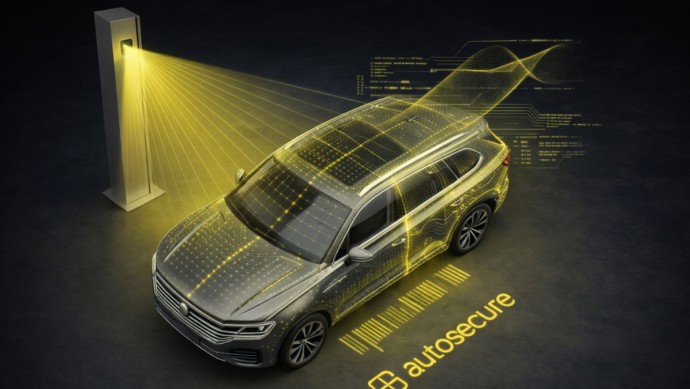 Grafische Darstellung wie der autosecure Scanner ein Fahrzeug scannt
