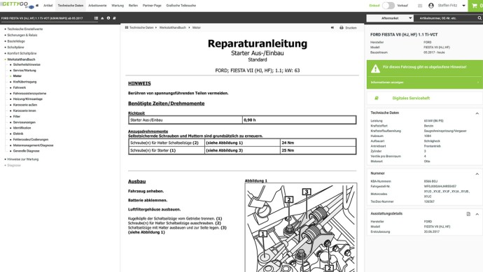 Screenshot der Reparaturanleitung auf der GETTYGObyMOTOO Autoservice-Plattform