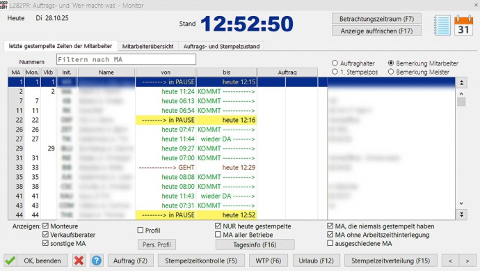 Screenshot der Auftragsstempelung „Wer-macht-was“ im Loco-Soft DMS