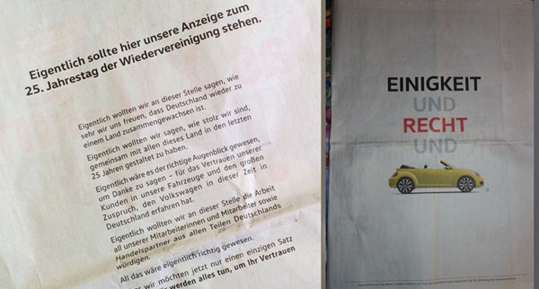 VW Werbekampagne zur Wiedervereinigung