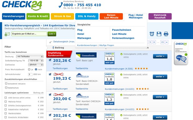 GfK-Studie: Über 70 Prozent der Deutschen nutzen Vergleichsportale Check 24