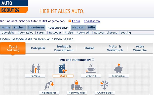 "Modellfinder": Autoscout24 bietet Suchalternative