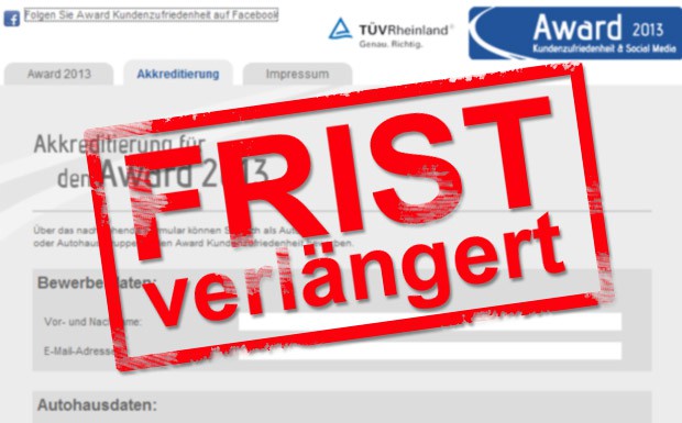 Award für Kundenzufriedenheit: TÜV Rheinland verlängert Bewerbungsfrist 