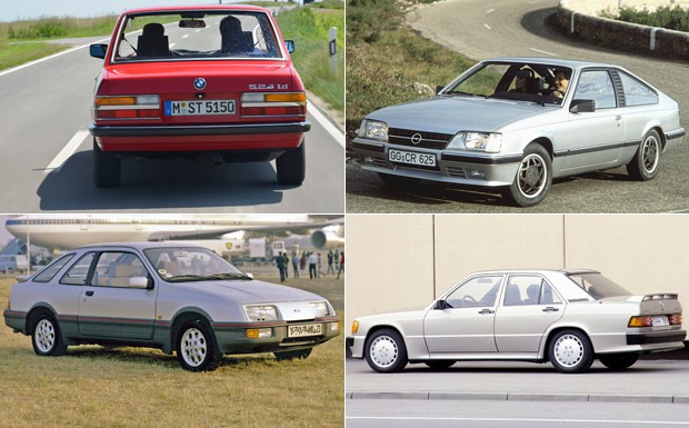 BMW 5er E28, Opel Monza, Ford Sierra XR4i und Mercedes 190 2.3-16