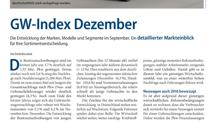 Gebrauchtwagen: GW-Index Dezember