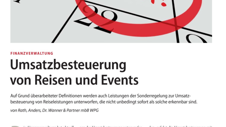 Finanzverwaltung: Umsatzbesteuerung von Reisen und Events