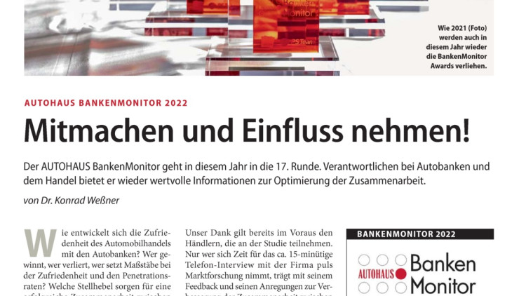 Autohaus Bankenmonitor 2022: Mitmachen und Einfluss nehmen!