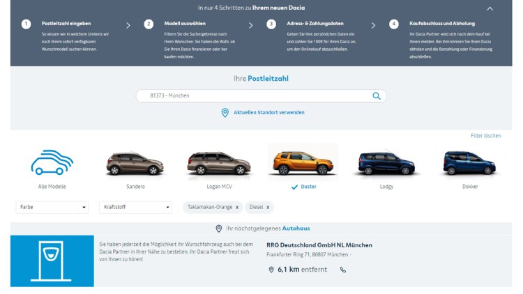 Vertrieb: Dacia bietet Bestandsfahrzeuge im Online-Shop