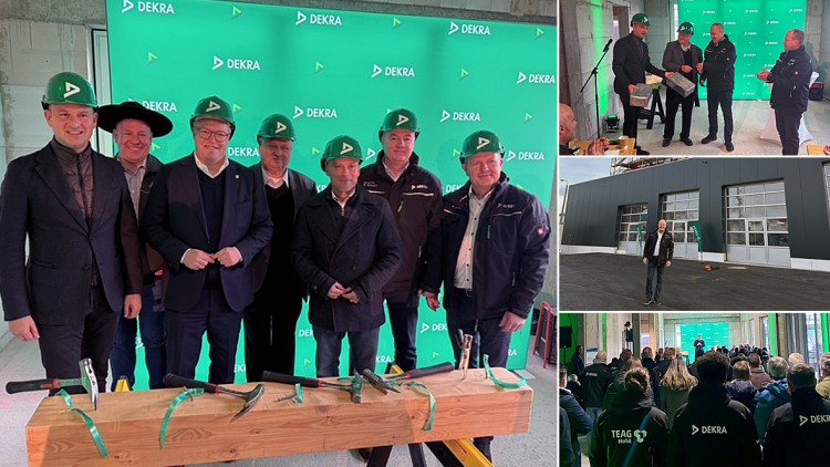 Großes Bild (v.l.n.r.): Andreas Peter (Autohaus Peter), Silvio Wagner (Waresa Bau), Ministerpräsident Mario Voigt, Helmut Peter (Autohaus Peter), Oberbürgermeister Andreas Horn, Mario Schwarz (Dekra) und Mario Lindner (Dekra)