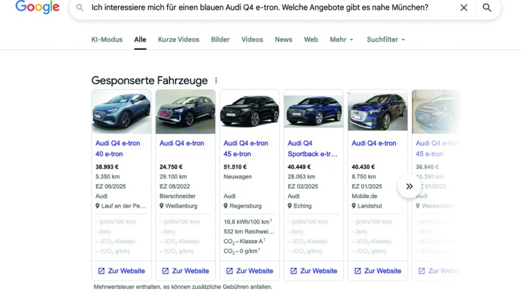 Google-Fahrzeuganzeigen