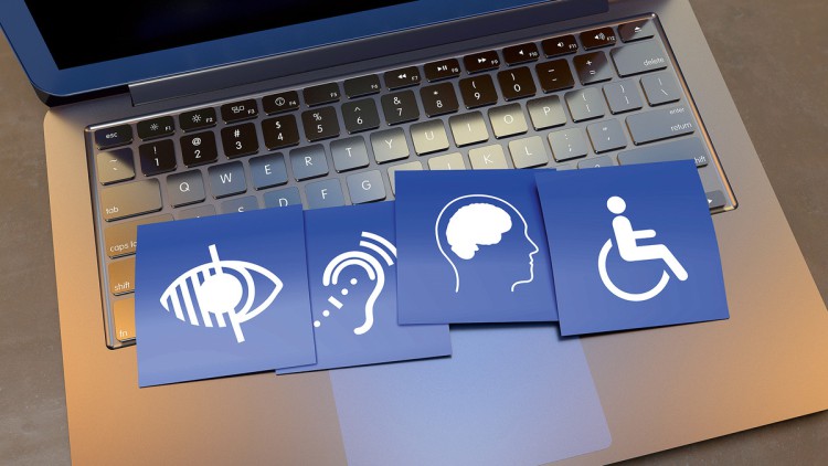 Laptop mit Icons rund um Barrierefreiheit