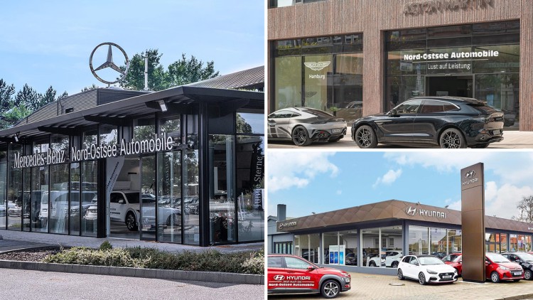 Collage mit Autohaus-Standorten von Nord-Ostsee Automobile 