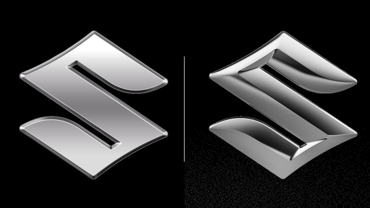 Das neue Suzuki-Logo ist flacher und weniger modelliert, rechts die bisherige Variante.