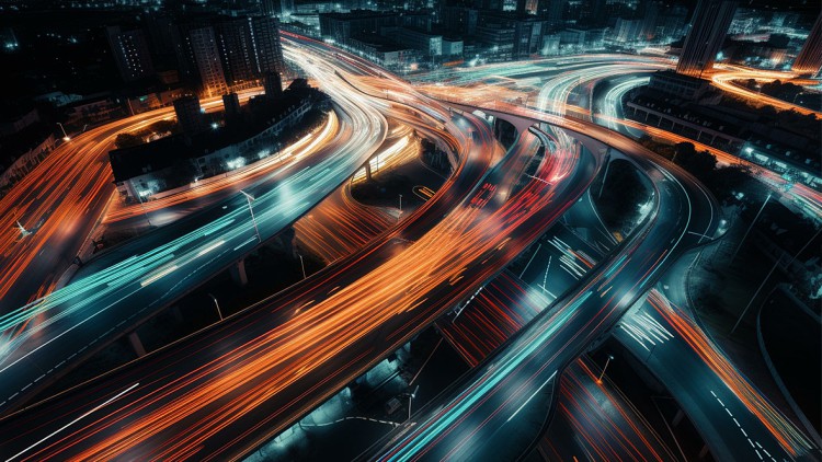 Verkehrsstraßen in der Nacht