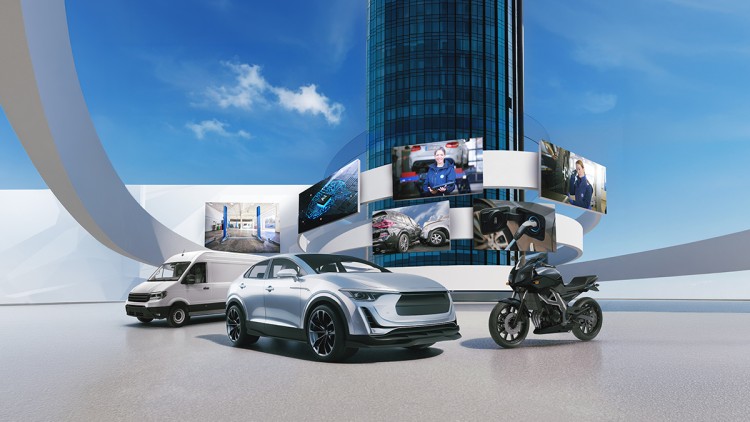 TÜV SÜD Keyvisual mit Fahrzeugen und Bildschirmen