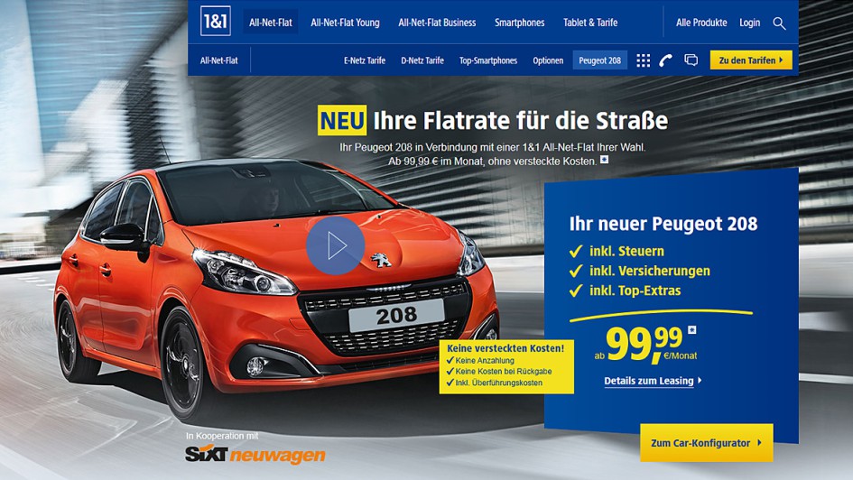 Neuwagen-Flatrate von Sixt und 1&1