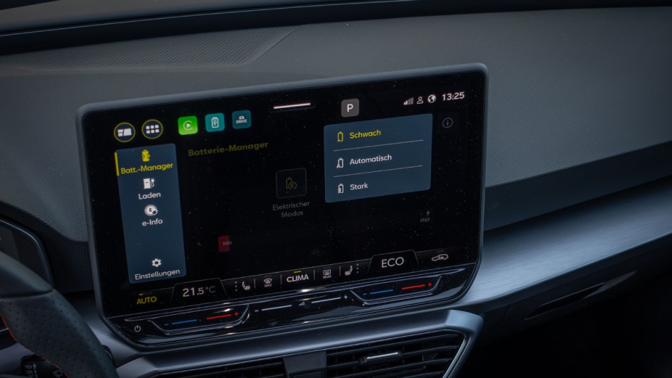 Detailansicht des Rekuperationsmenüs im Seat Leon