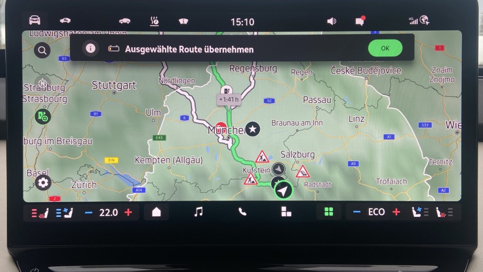 Navigationssystem mit Ladevorschlaegen im Enyaq