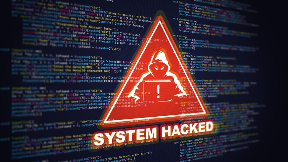 Bildschirm mit Visualisierung "System Hacked"